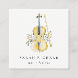 Elegant Watercolor Guitar Musician Music Teacher スクエア名刺