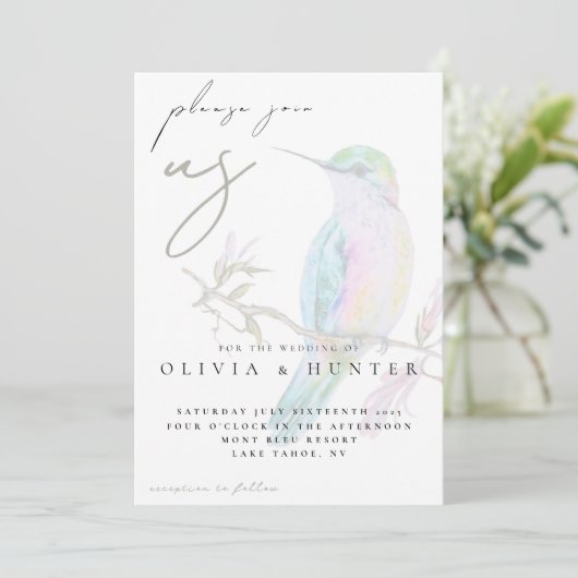 Elegant Watercolor Hummingbird Wedding Invitation 招待状 (スタンド正面)