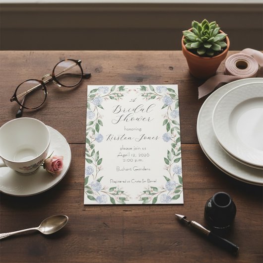 Elegant Watercolor Hydrangea Bridal Shower  招待状