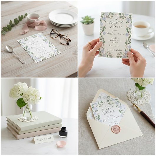 Elegant Watercolor Hydrangea Bridal Shower  招待状