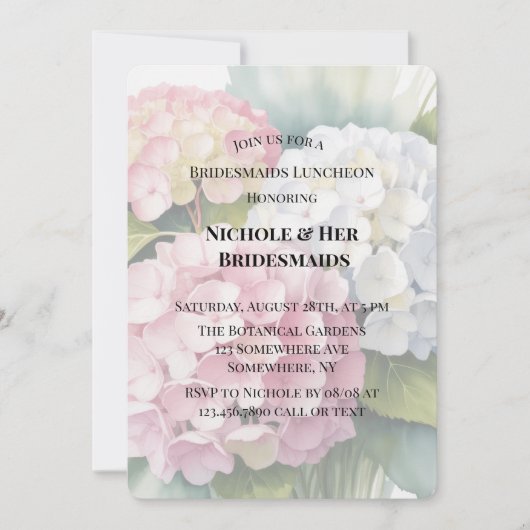 Elegant Watercolor Hydrangea Bridesmaids Luncheon  招待状 (正面)