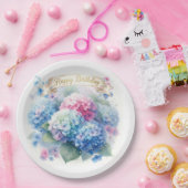 Elegant Watercolor Hydrangea Floral Birthday Party ペーパープレート (パーティー)