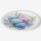 Elegant Watercolor Hydrangea Floral Birthday Party ペーパープレート (アングル)
