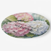 Elegant Watercolor Hydrangea Wedding ペーパープレート (アングル)