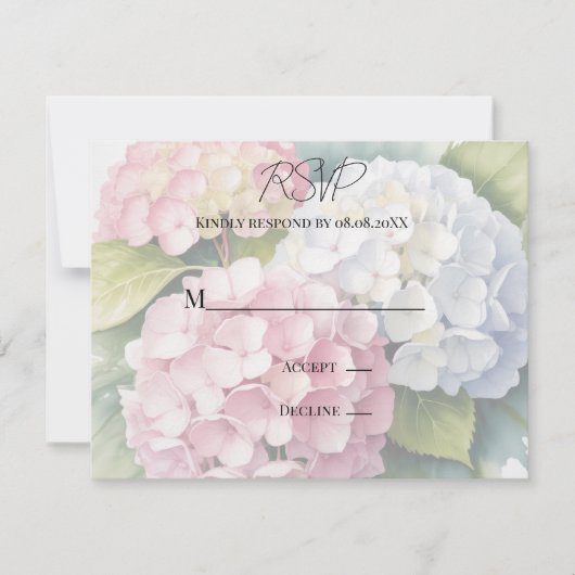 Elegant Watercolor Hydrangeas Wedding 出欠カード (正面)