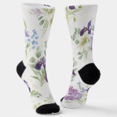 Elegant Watercolor Iris & Lily Bouquet ソックス (傾斜あり)