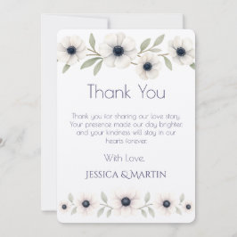 Elegant Watercolor Ivory Navy Blue Anemone Wedding サンキューカード