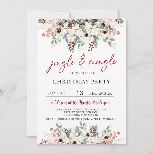 Elegant Watercolor Jingle & Mingle Christmas Party シーズンカード (正面)