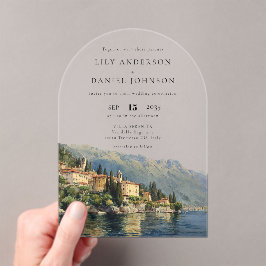 Elegant Watercolor Lake Como Italian Wedding Arch アクリル招待状