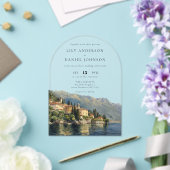 Elegant Watercolor Lake Como Italian Wedding Arch アクリル招待状 (インサイチュ (ウェディング))