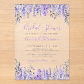 Elegant Watercolor Lavender Floral Bridal Shower アクリル招待状 (正面)