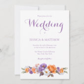 Elegant Watercolor Lavender Floral Script Wedding 招待状 (正面)