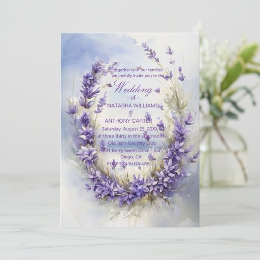 Elegant Watercolor Lavender Wedding Rustic 招待状 (スタンド正面)