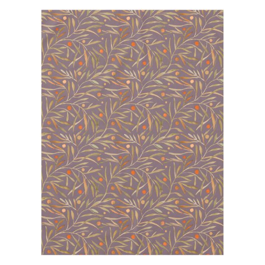 Elegant Watercolor Leaf Pattern  Purple Background テーブルクロス (正面)