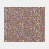 Elegant Watercolor Leaf Pattern  Purple Background フリースブランケット (正面(横))