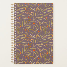Elegant Watercolor Leaf Pattern  Purple Background プランナー手帳