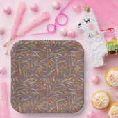 Elegant Watercolor Leaf Pattern  Purple Background ペーパープレート (パーティー)