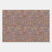 Elegant Watercolor Leaf Pattern  Purple Background ラッピングペーパーシート (正面3)