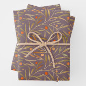 Elegant Watercolor Leaf Pattern  Purple Background ラッピングペーパーシート (インサイチュ)