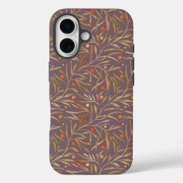 Elegant Watercolor Leaf Pattern  Purple Background iPhone 16ケース