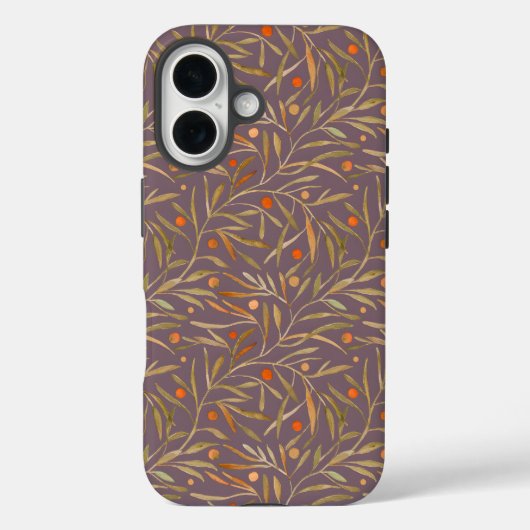 Elegant Watercolor Leaf Pattern  Purple Background Case-Mate iPhoneケース (裏面)
