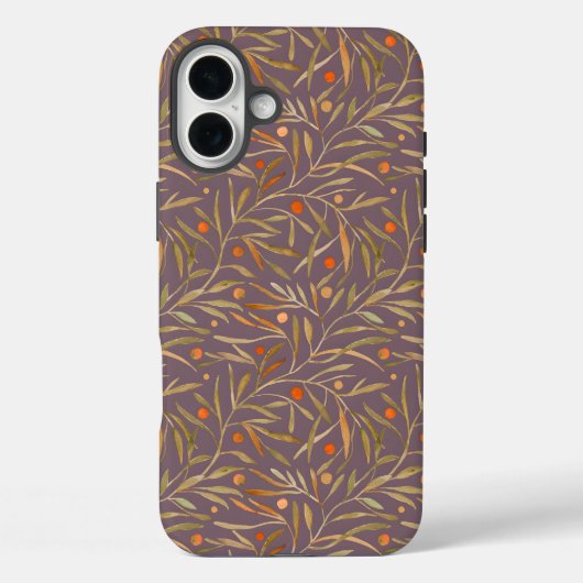 Elegant Watercolor Leaf Pattern  Purple Background Case-Mate iPhoneケース (裏面)