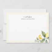 Elegant Watercolor Lemon Citrus ノートカード (正面)