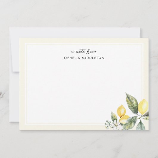 Elegant Watercolor Lemon Citrus ノートカード (正面)