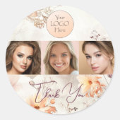 Elegant Watercolor Logo Photo Makeup Thank You ラウンドシール (正面)