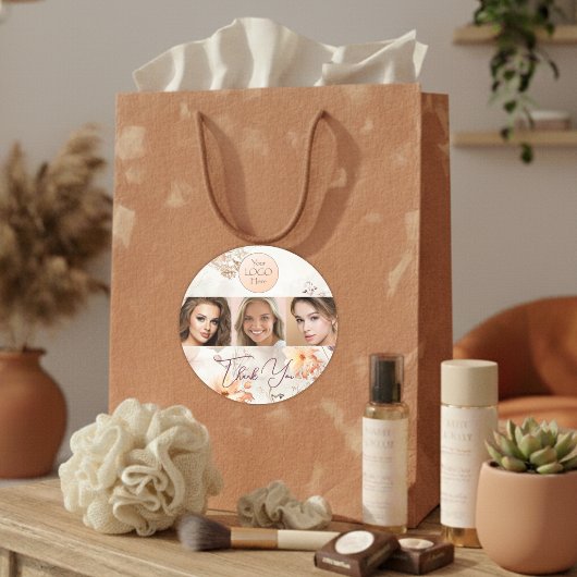 Elegant Watercolor Logo Photo Makeup Thank You ラウンドシール