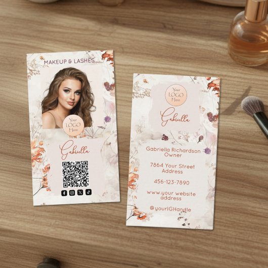 Elegant Watercolor Logo QR Code Photo Makeup 名刺