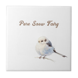 Elegant Watercolor Long-Tailed Tit Pure Snow Fairy タイル