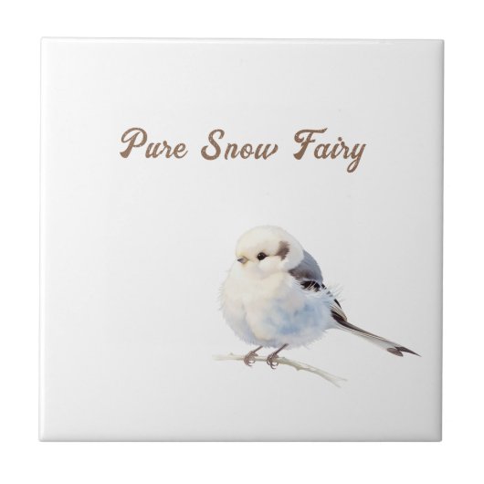 Elegant Watercolor Long-Tailed Tit Pure Snow Fairy タイル (正面)
