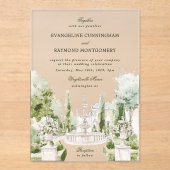 Elegant Watercolor Manor Garden Wedding アクリル招待状 (正面)