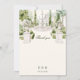 Elegant Watercolor Manor Garden Wedding サンキューカード