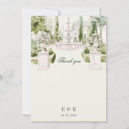 Elegant Watercolor Manor Garden Wedding サンキューカード