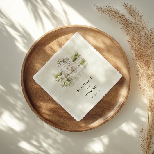 Elegant Watercolor Manor Garden Wedding スタンダードランチョンナプキン