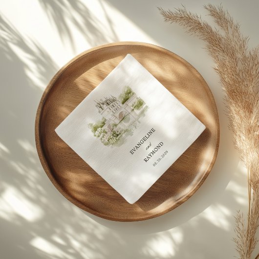 Elegant Watercolor Manor Garden Wedding スタンダードランチョンナプキン