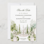Elegant Watercolor Manor Garden Wedding セーブザデート (正面)