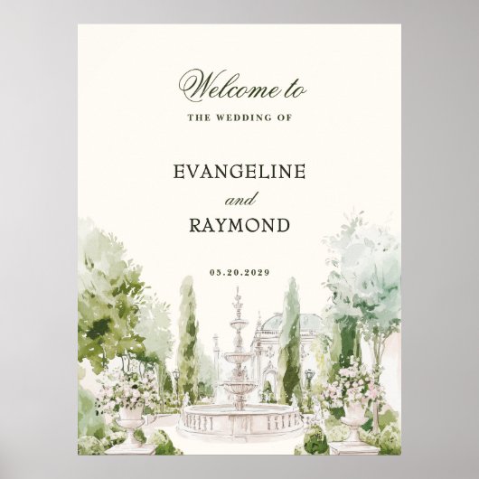 Elegant Watercolor Manor Garden Wedding ポスター (正面)