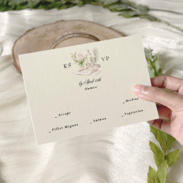 Elegant Watercolor Manor Garden Wedding 出欠カード