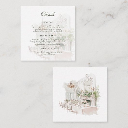Elegant Watercolor Manor Garden Wedding Details エンクロージャーカード (正面/裏面)