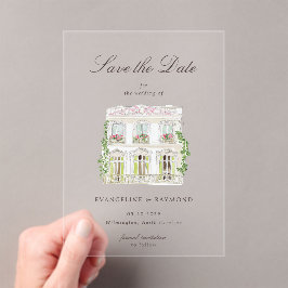 Elegant Watercolor Manor Photo Save The Date Card アクリル招待状
