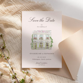 Elegant Watercolor Manor Photo Save The Date Card セーブザデート