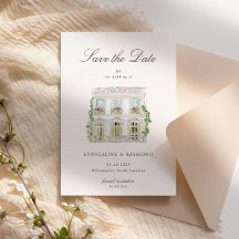 Elegant Watercolor Manor Photo Save The Date Card