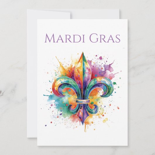 Elegant Watercolor Mardi Gras 招待状 (正面)