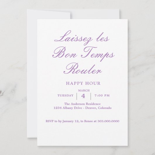 Elegant Watercolor Mardi Gras  招待状 (裏面)