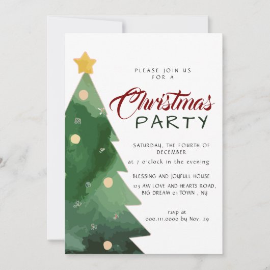 Elegant Watercolor Minimalist Christmas Party 招待状 (正面)