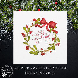 Elegant Watercolor Mistletoe Wreath and Bow シーズンカード