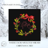Elegant Watercolor Mistletoe Wreath and Bow シーズンカード